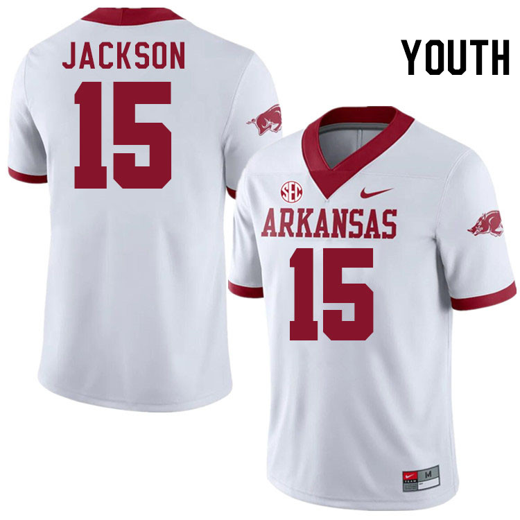 Youth #15 KJ Jackson Arkansas Razorbacks College Football Jerseys Stitched-Alternate White